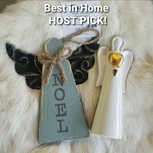 Set of 2 Angels wooden and ceramic NWT